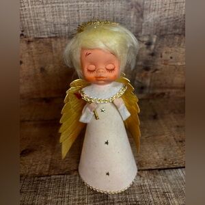 Rare VTG 50's Angel Tree Topper/Ornament Gold Foil Wings Sleepy Eyes 7.5"T JAPAN